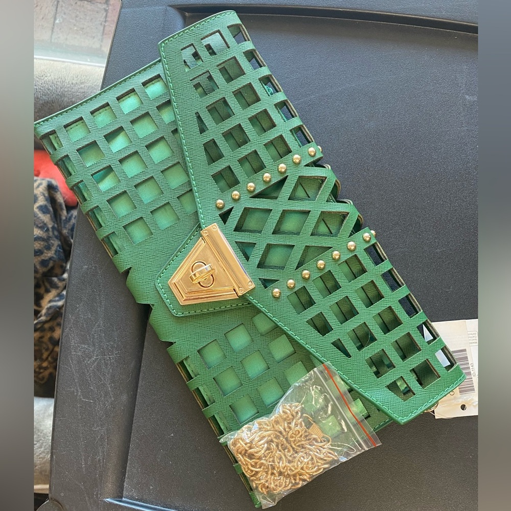 No Brand Name Shoulder and Clutch Purse with Gold accents